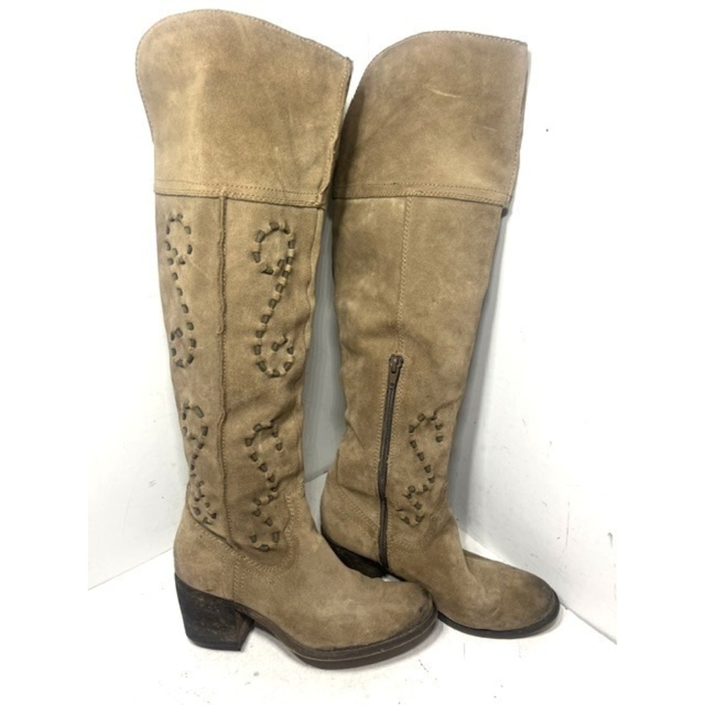 Carlos by Carlos Santana Noble Tan Suede Over The Knee Studded Boots 6.5M